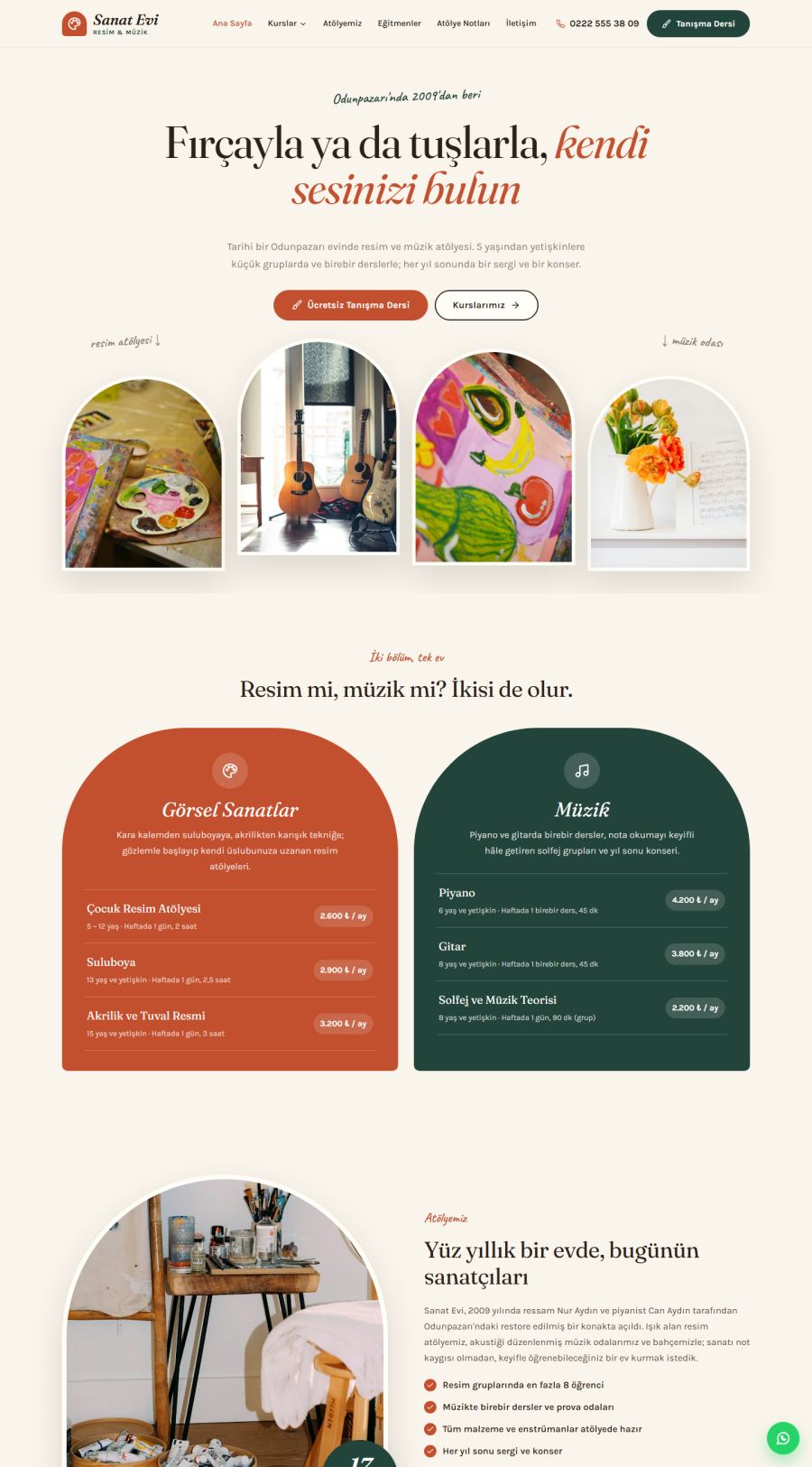 Sanat Evi – Resim ve Müzik Kursu Web Sitesi – web sitesi tasarımı önizleme
