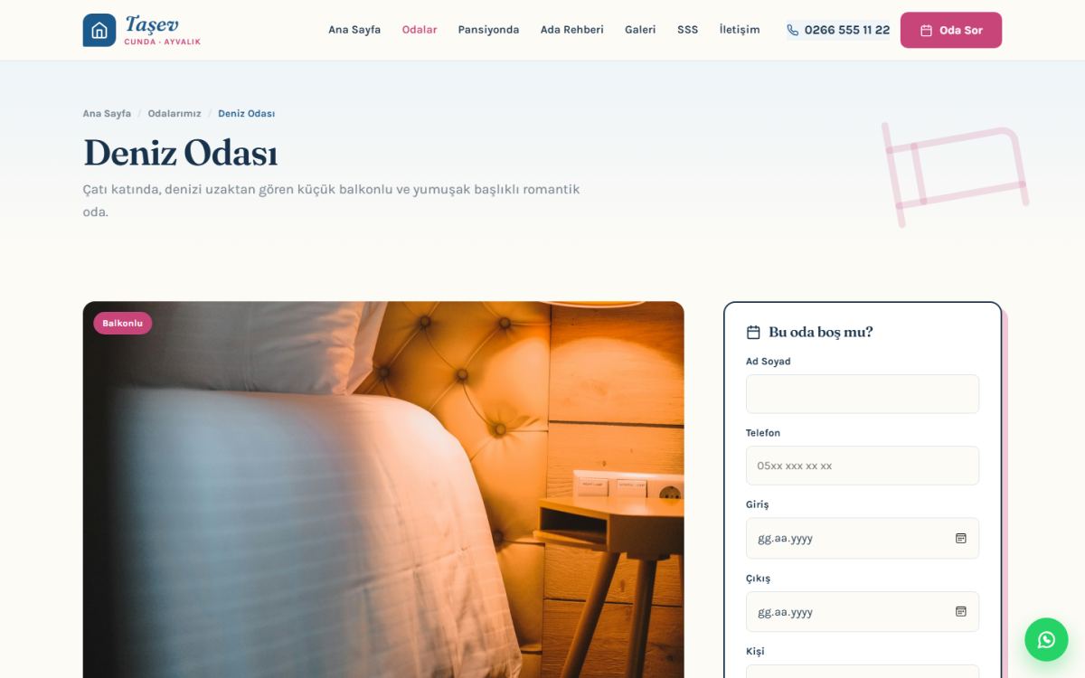 Taşev – Pansiyon ve Taş Ev Oteli Web Sitesi ekran görüntüsü 3