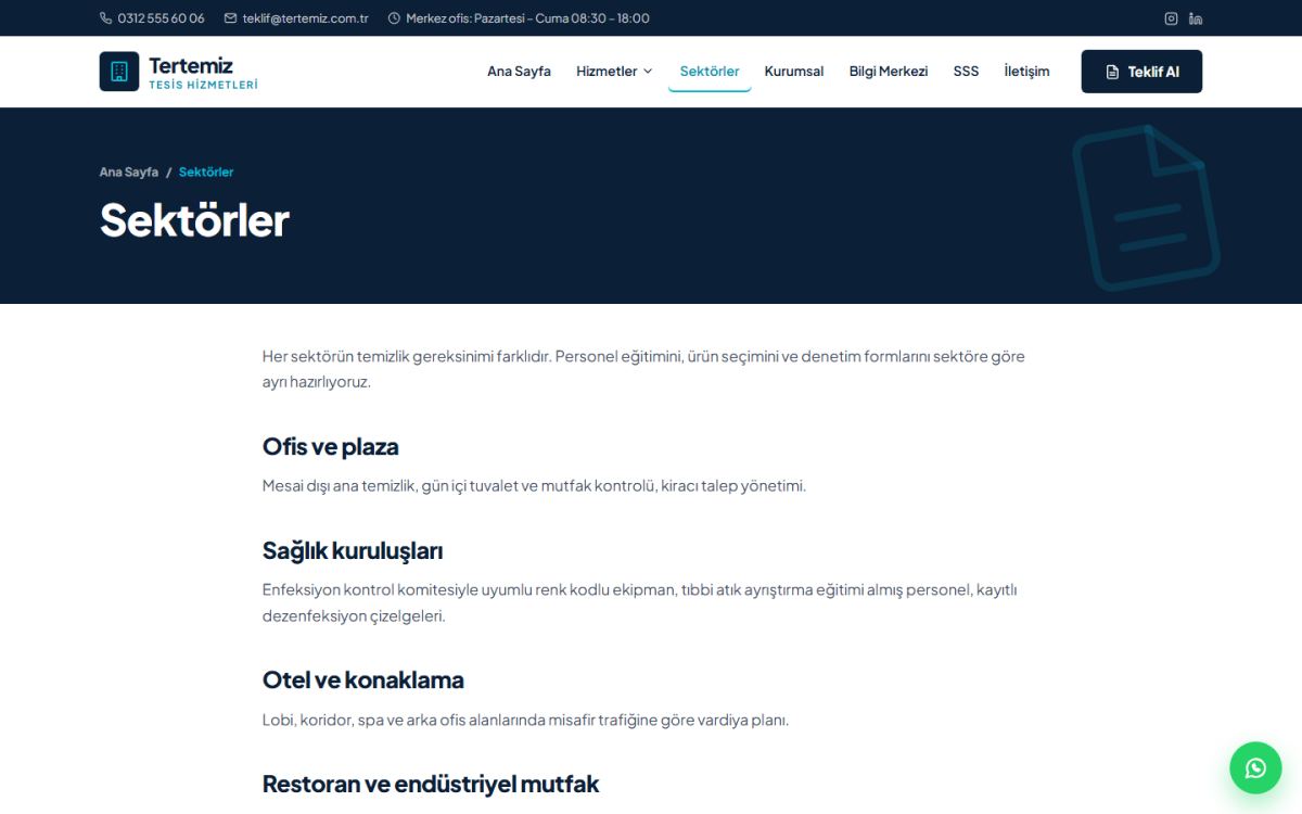 Tertemiz – Kurumsal Temizlik ve Tesis Hizmetleri Web Sitesi ekran görüntüsü 3
