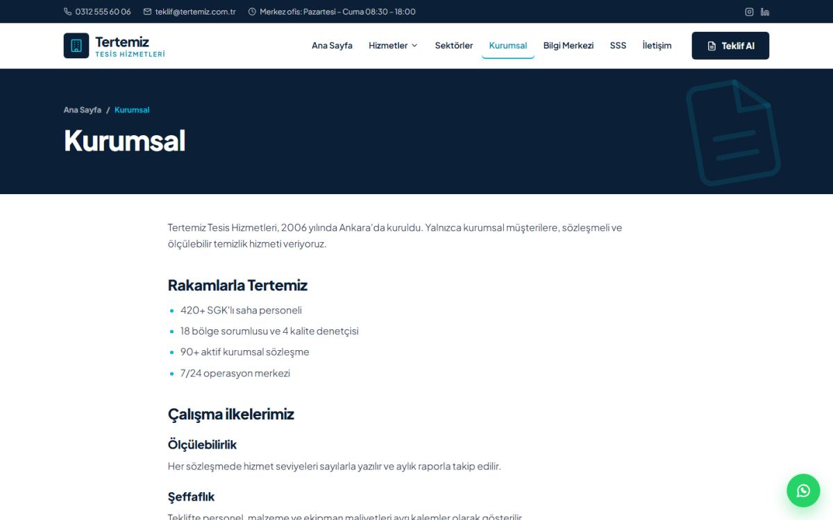 Tertemiz – Kurumsal Temizlik ve Tesis Hizmetleri Web Sitesi ekran görüntüsü 4