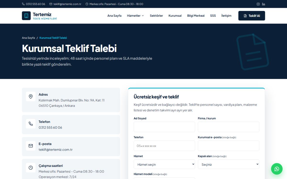 Tertemiz – Kurumsal Temizlik ve Tesis Hizmetleri Web Sitesi ekran görüntüsü 5