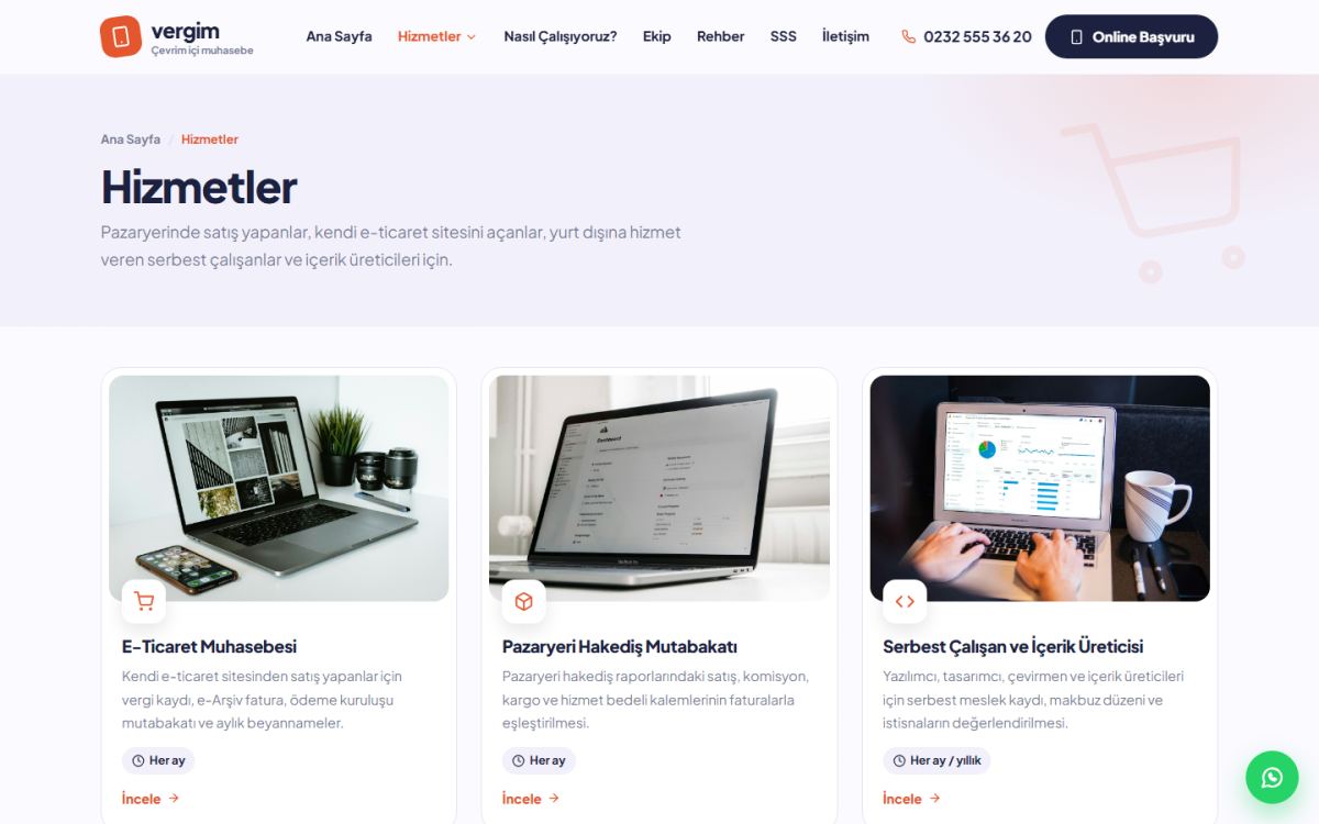 Vergim – E-Ticaret ve Freelancer Muhasebe Web Sitesi ekran görüntüsü 2