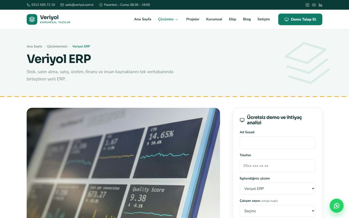 Veriyol – ERP ve Kurumsal Yazılım Web Sitesi ekran görüntüsü 2
