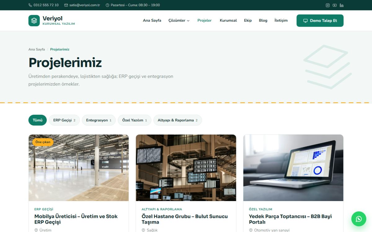 Veriyol – ERP ve Kurumsal Yazılım Web Sitesi ekran görüntüsü 3