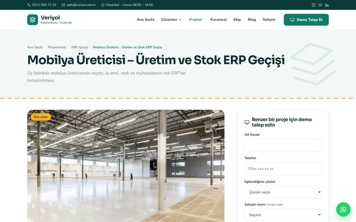 Veriyol – ERP ve Kurumsal Yazılım Web Sitesi ekran görüntüsü 4