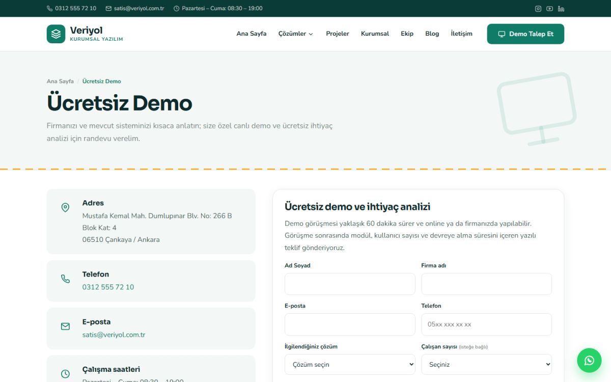 Veriyol – ERP ve Kurumsal Yazılım Web Sitesi ekran görüntüsü 5