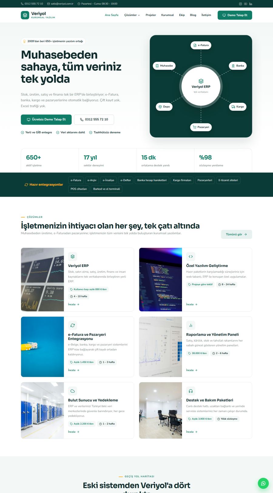 Veriyol – ERP ve Kurumsal Yazılım Web Sitesi – web sitesi tasarımı önizleme