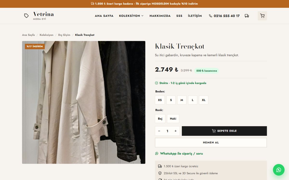 Vetrina – Moda ve Giyim E-Ticaret Sitesi ekran görüntüsü 3