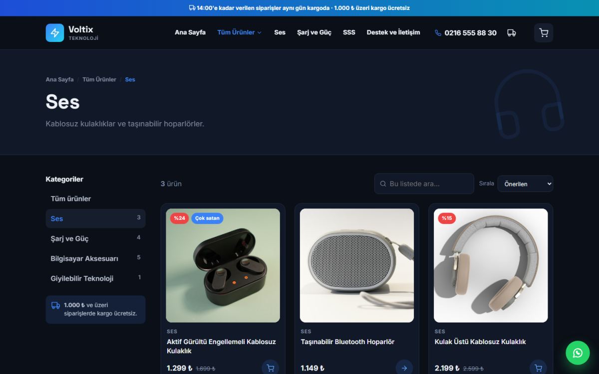 Voltix – Elektronik ve Aksesuar E-Ticaret Sitesi ekran görüntüsü 4