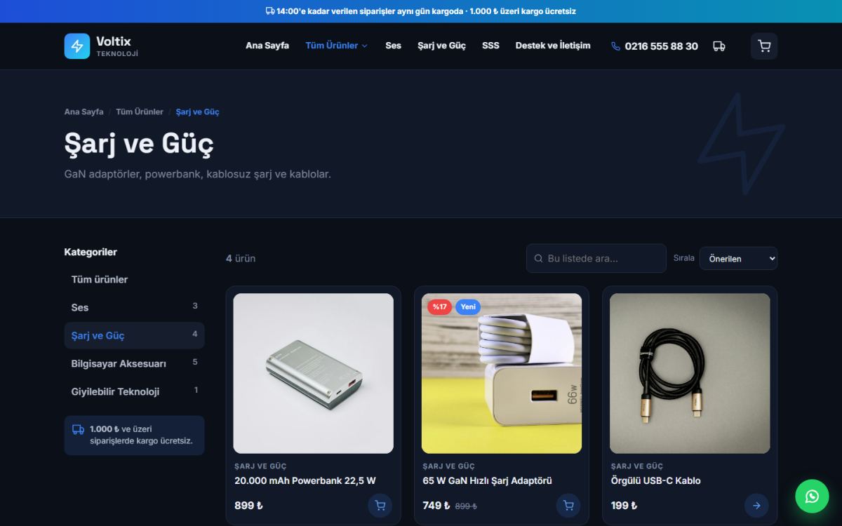 Voltix – Elektronik ve Aksesuar E-Ticaret Sitesi ekran görüntüsü 5