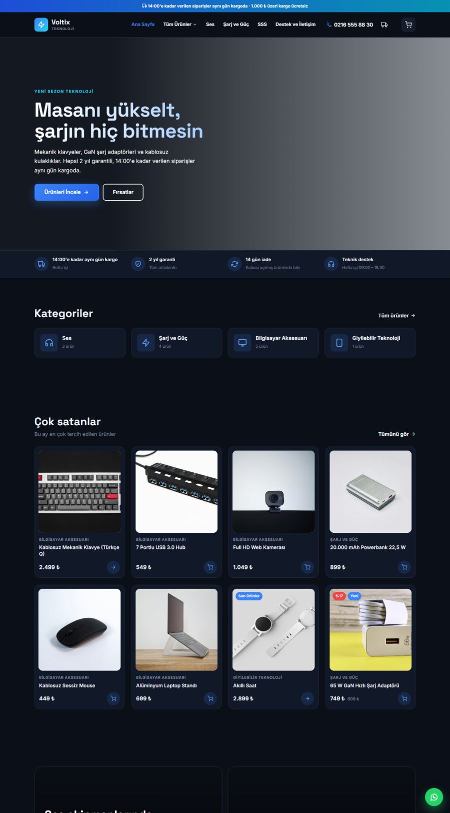 Voltix – Elektronik ve Aksesuar E-Ticaret Sitesi – web sitesi tasarımı önizleme
