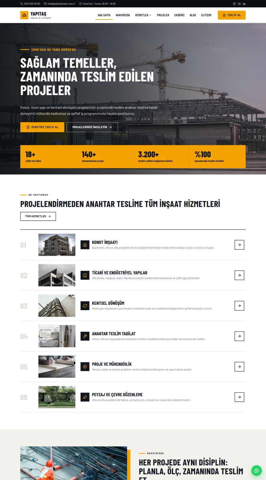 Yapıtaş – İnşaat & Yapı Web Sitesi demo ekran görüntüsü