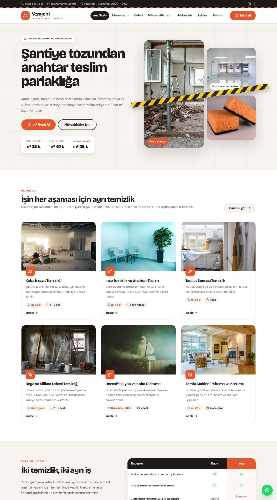 Yepyeni – İnşaat Sonrası Temizlik Web Sitesi – web sitesi tasarımı önizleme
