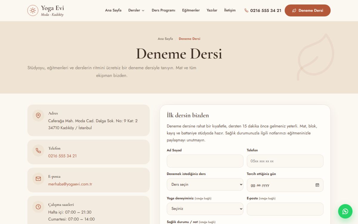 Yoga Evi – Yoga & Meditasyon Stüdyosu Web Sitesi ekran görüntüsü 5