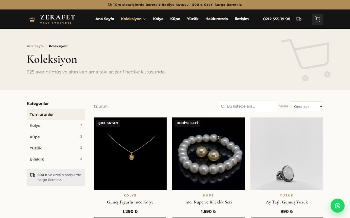 Zerafet – Takı ve Aksesuar E-Ticaret Sitesi ekran görüntüsü 2