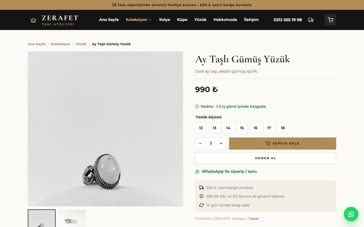 Zerafet – Takı ve Aksesuar E-Ticaret Sitesi ekran görüntüsü 3
