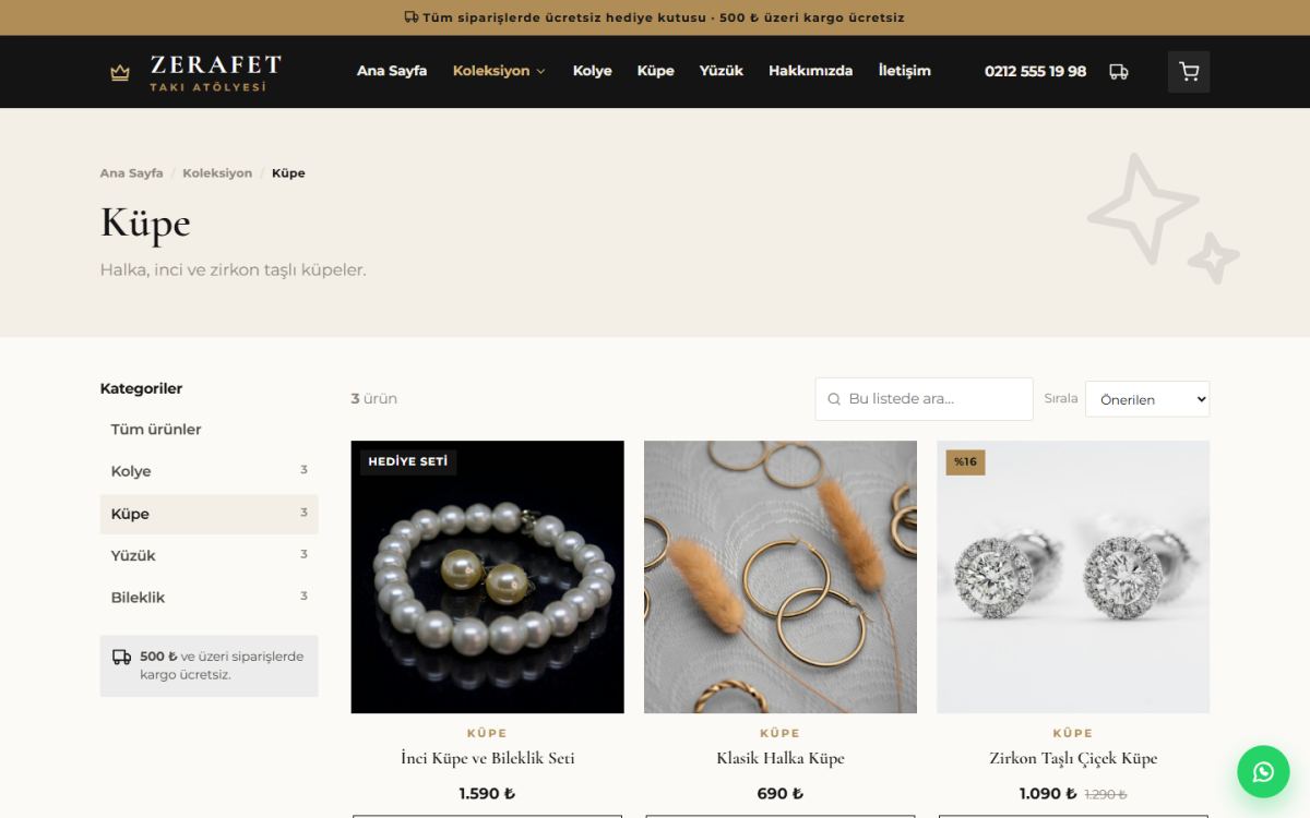 Zerafet – Takı ve Aksesuar E-Ticaret Sitesi ekran görüntüsü 4