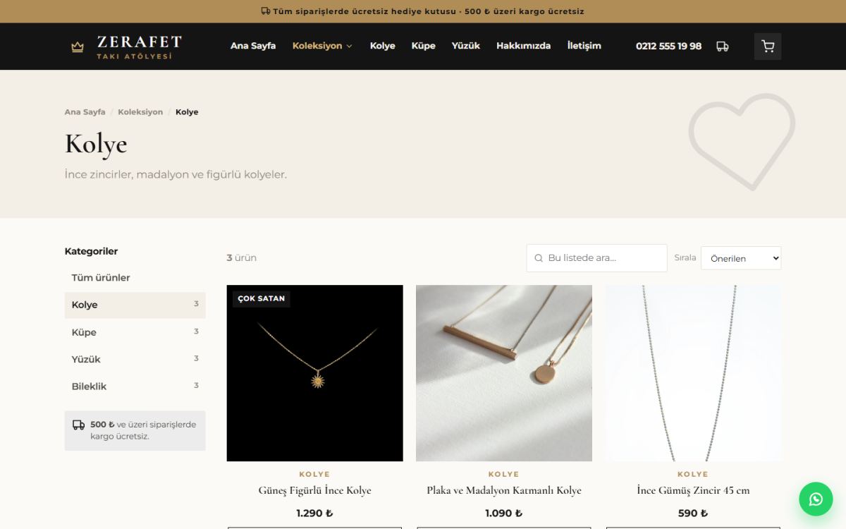 Zerafet – Takı ve Aksesuar E-Ticaret Sitesi ekran görüntüsü 5